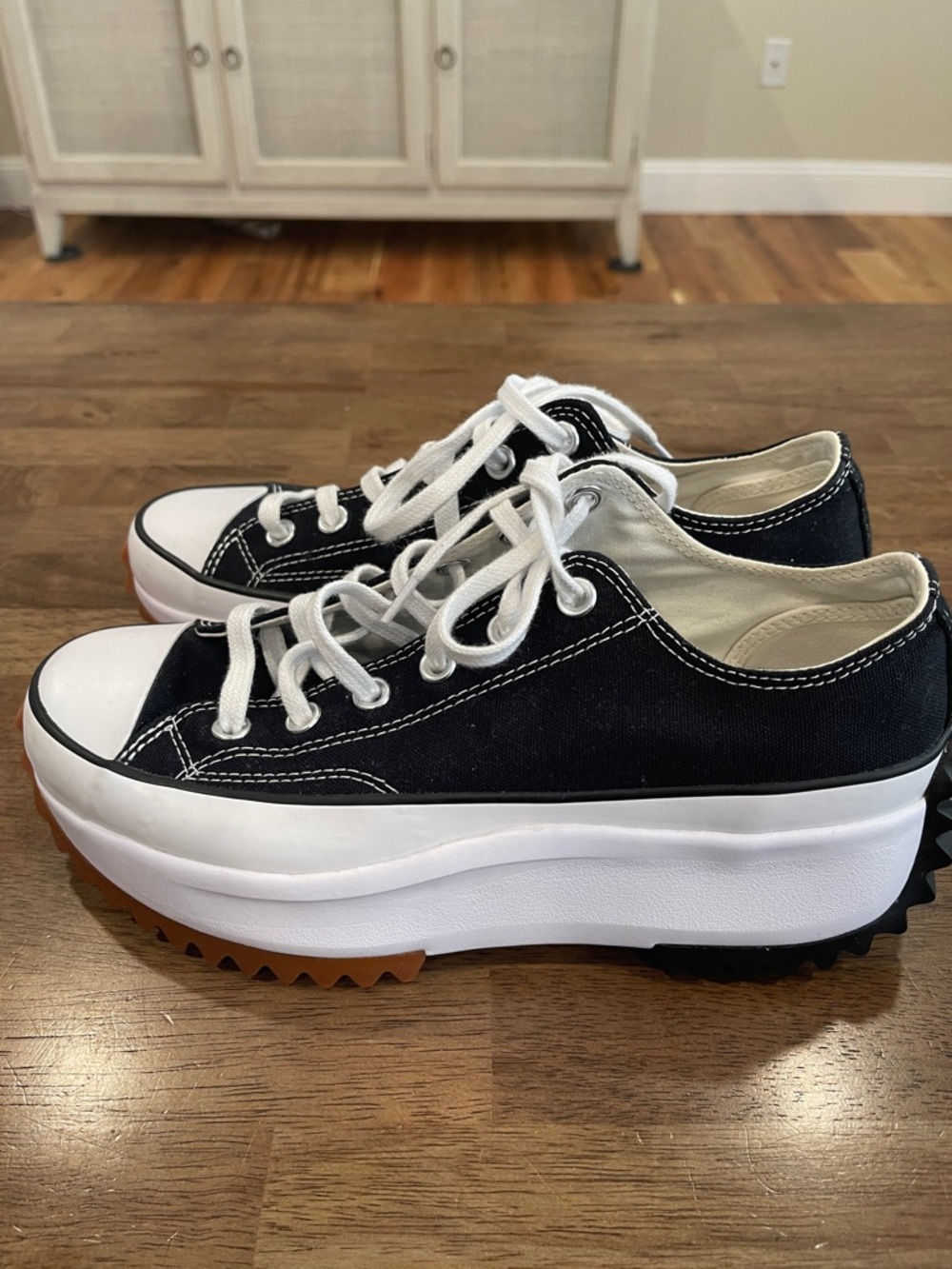 Platform Lug-Sole Low-Top Canvas Sneakers - Black/White - Picture 4 of 9